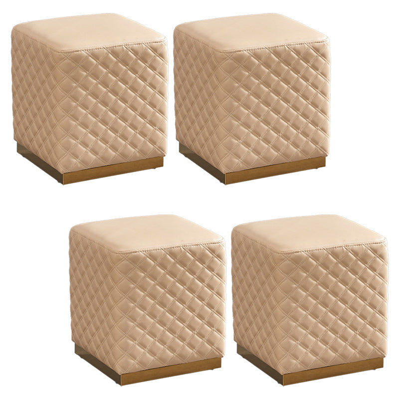 Glam Pouf Ottoman Genuine Leather Upholstered Solid Color Square Ottoman