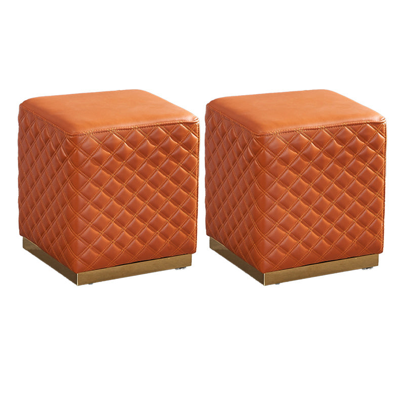 Glam Pouf Ottoman Genuine Leather Upholstered Solid Color Square Ottoman