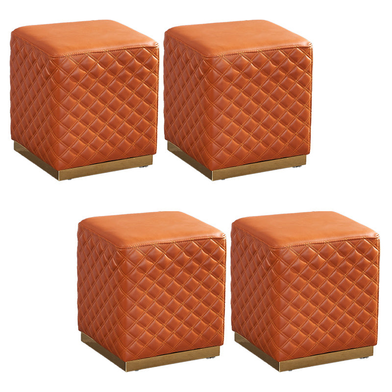 Glam Pouf Ottoman Genuine Leather Upholstered Solid Color Square Ottoman