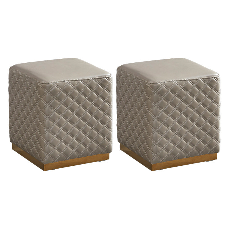 Glam Pouf Ottoman Genuine Leather Upholstered Solid Color Square Ottoman