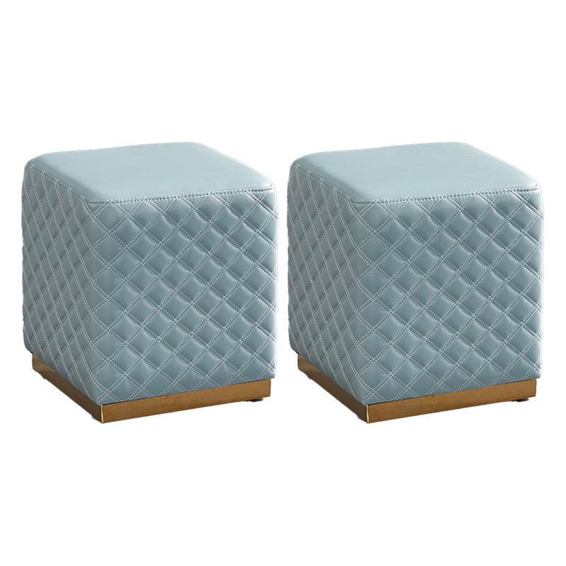 Glam Pouf Ottoman Genuine Leather Upholstered Solid Color Square Ottoman