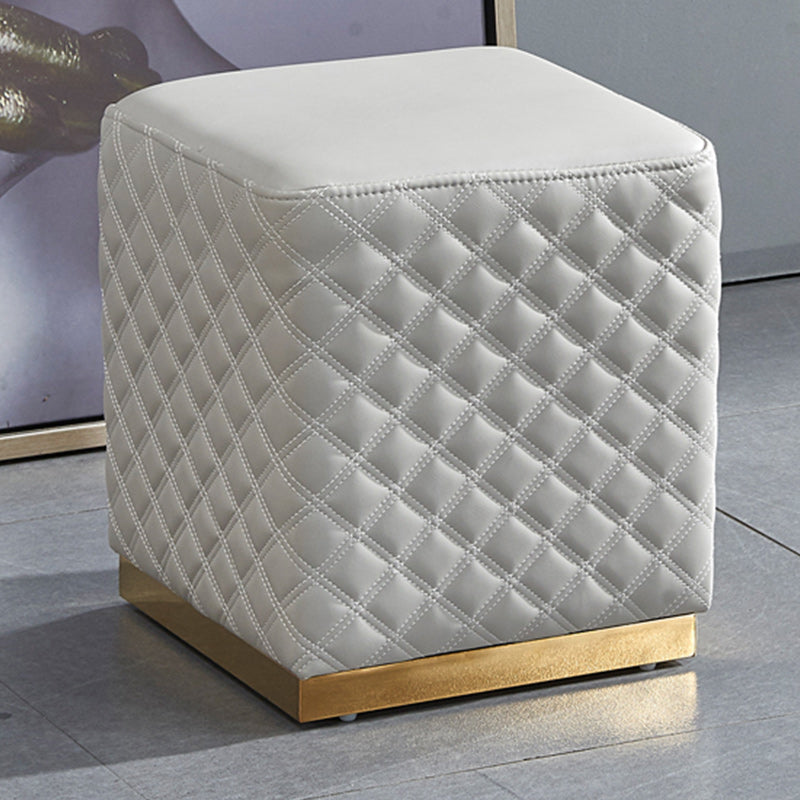 Glam Pouf Ottoman Genuine Leather Upholstered Solid Color Square Ottoman