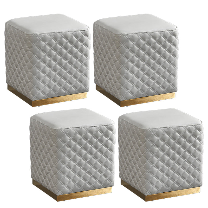 Glam Pouf Ottoman Genuine Leather Upholstered Solid Color Square Ottoman