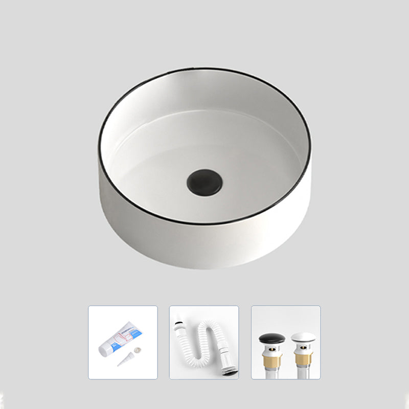 Modern Bathroom Sink Porcelain Pop-Up Drain Round Vessel Lavatory Sink