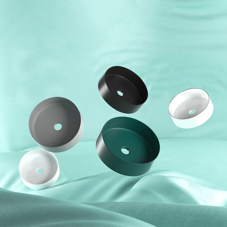 Modern Bathroom Sink Porcelain Pop-Up Drain Round Vessel Lavatory Sink