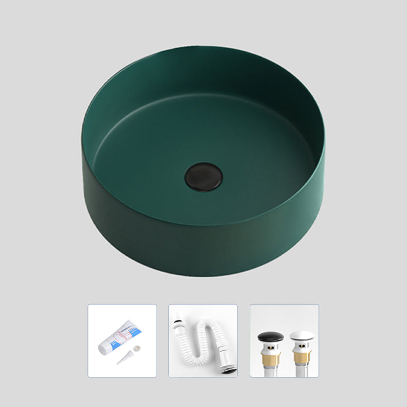 Modern Bathroom Sink Porcelain Pop-Up Drain Round Vessel Lavatory Sink