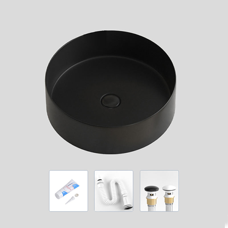 Modern Bathroom Sink Porcelain Pop-Up Drain Round Vessel Lavatory Sink