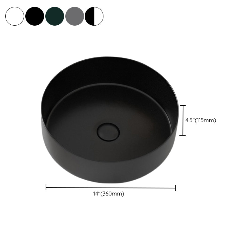 Modern Bathroom Sink Porcelain Pop-Up Drain Round Vessel Lavatory Sink