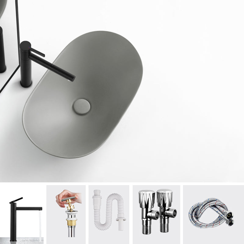 Modern Bathroom Sink Pop-Up Drain Porcelain Oval-Shape Vessel Bathroom Sink