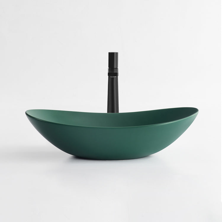 Modern Bathroom Sink Pop-Up Drain Porcelain Oval-Shape Vessel Bathroom Sink