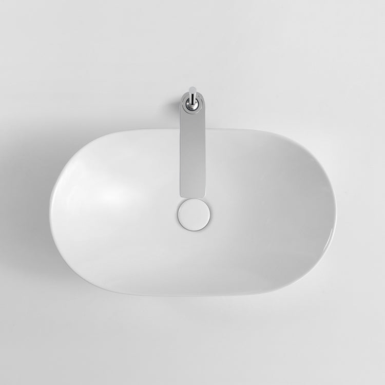 Modern Bathroom Sink Pop-Up Drain Porcelain Oval-Shape Vessel Bathroom Sink