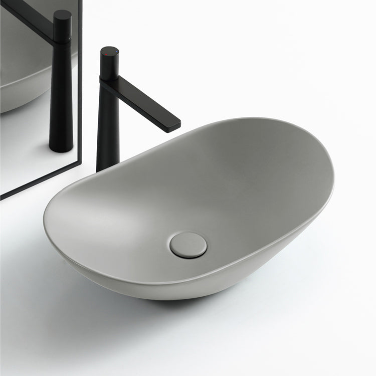 Modern Bathroom Sink Pop-Up Drain Porcelain Oval-Shape Vessel Bathroom Sink