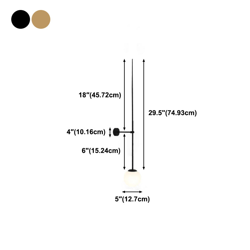 Orb Corridor Wall Light Fixture Milky Glass 1-Light Simple Wall Lamp Sconce with Pencil Arm