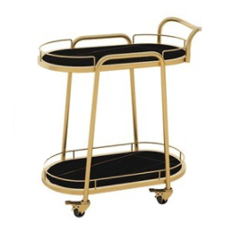 Contemporary Oval Metal Prep Table 26.77"W Rolling Prep Table for Dining Room