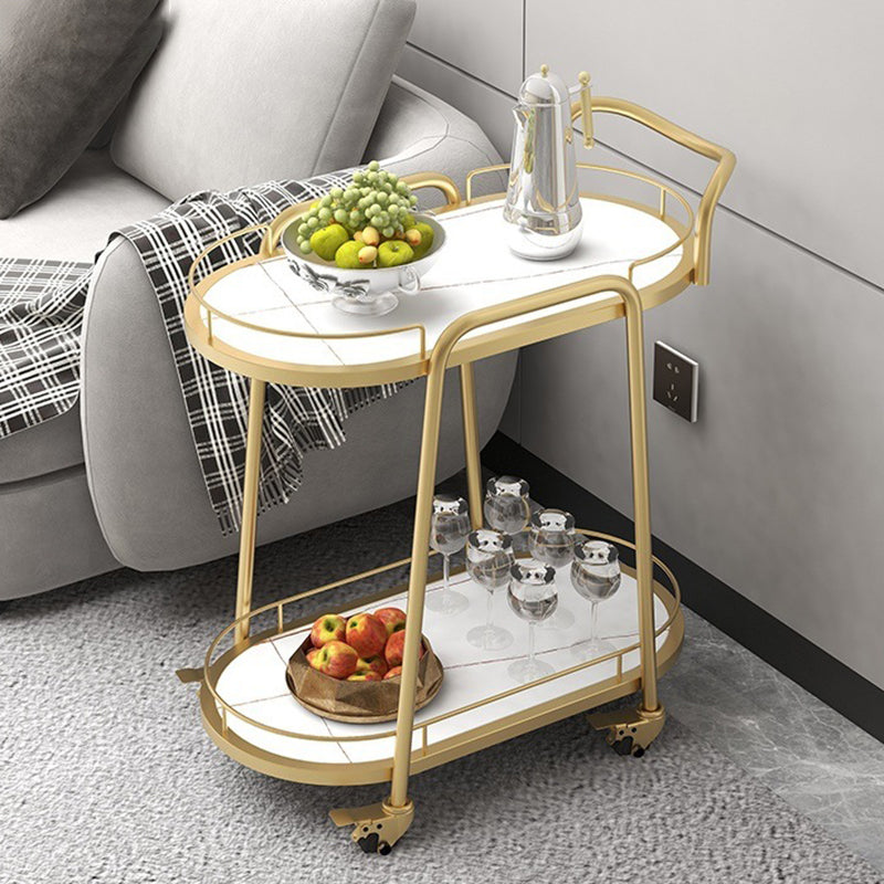 Contemporary Oval Metal Prep Table 26.77"W Rolling Prep Table for Dining Room