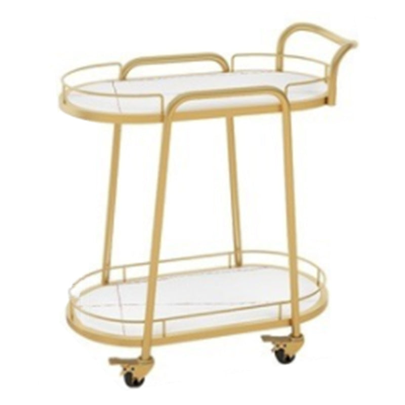 Contemporary Oval Metal Prep Table 26.77"W Rolling Prep Table for Dining Room
