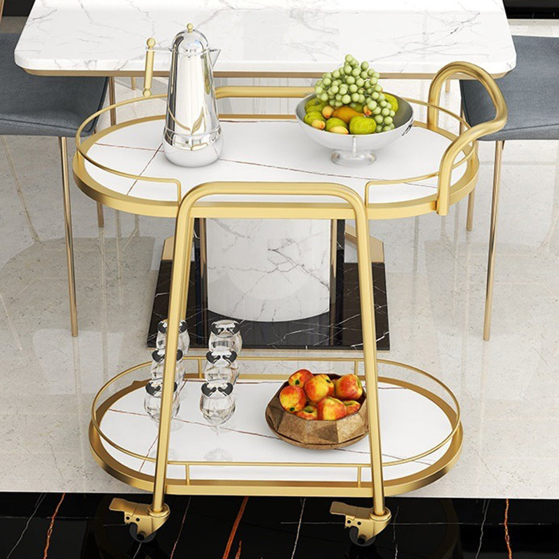Contemporary Oval Metal Prep Table 26.77"W Rolling Prep Table for Dining Room