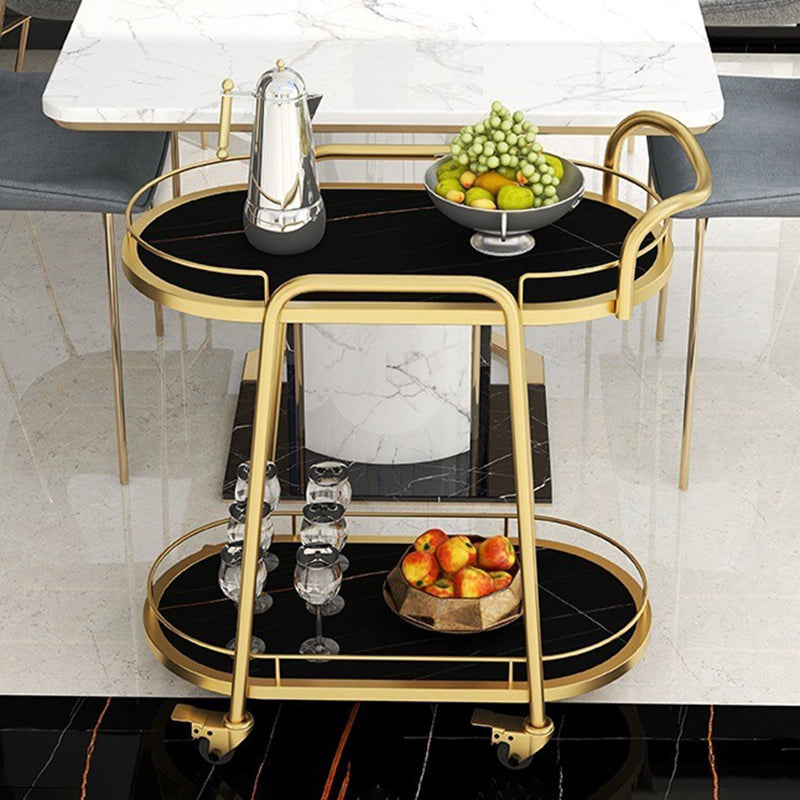 Contemporary Oval Metal Prep Table 26.77"W Rolling Prep Table for Dining Room