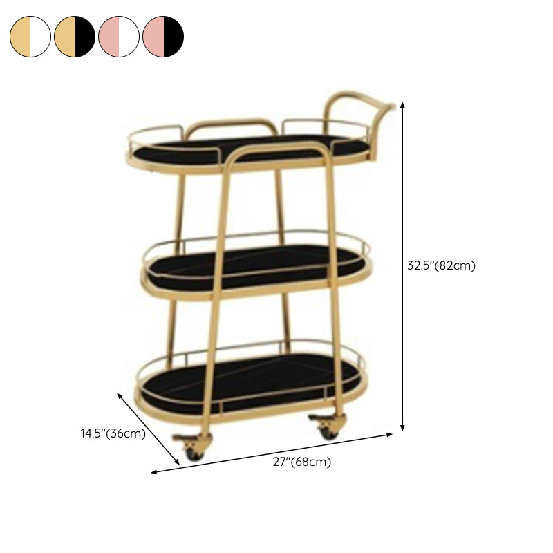 Contemporary Oval Metal Prep Table 26.77"W Rolling Prep Table for Dining Room