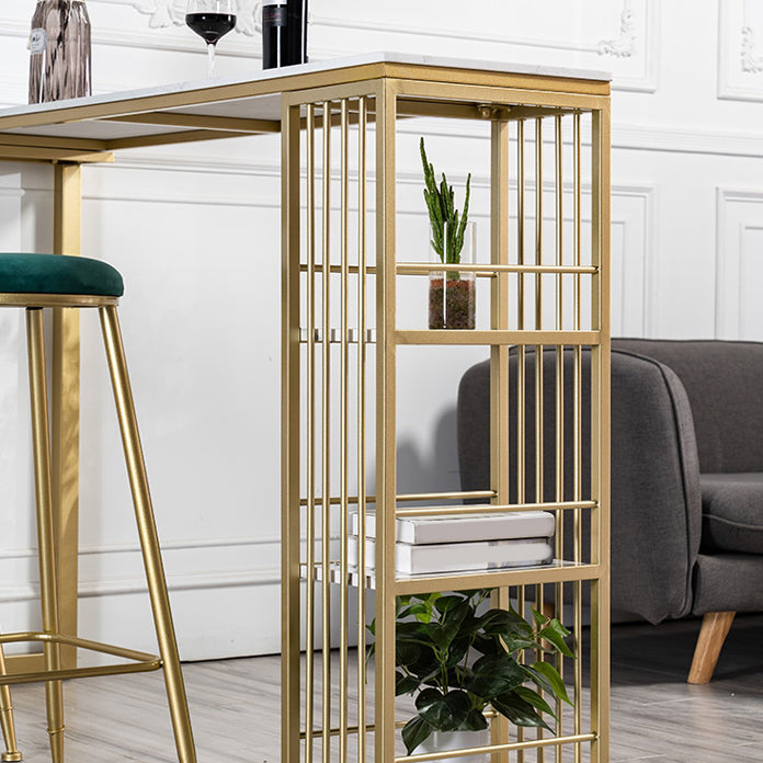 Contemporary Bar Table Set 1/3 Pcs Faux Marble Bar Table and Armless Stools