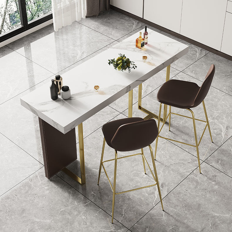 Glam Rectangular Pub Table Set 1/2/3 Pcs Stone Bar Table and Leather Bar Stools