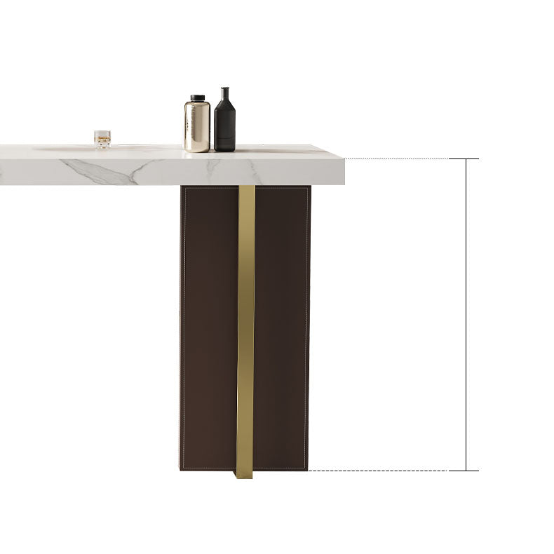 Glam Rectangular Pub Table Set 1/2/3 Pcs Stone Bar Table and Leather Bar Stools