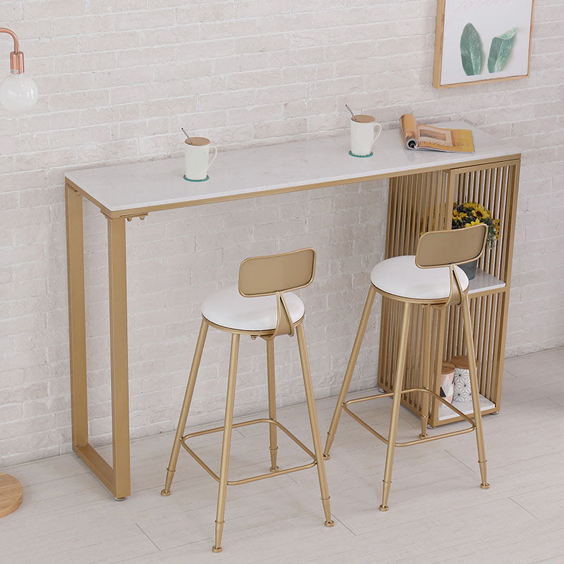 Modern Rectangle Pub Set 1/3 Pcs Stone Bar Table with Storage Shelves and Stools