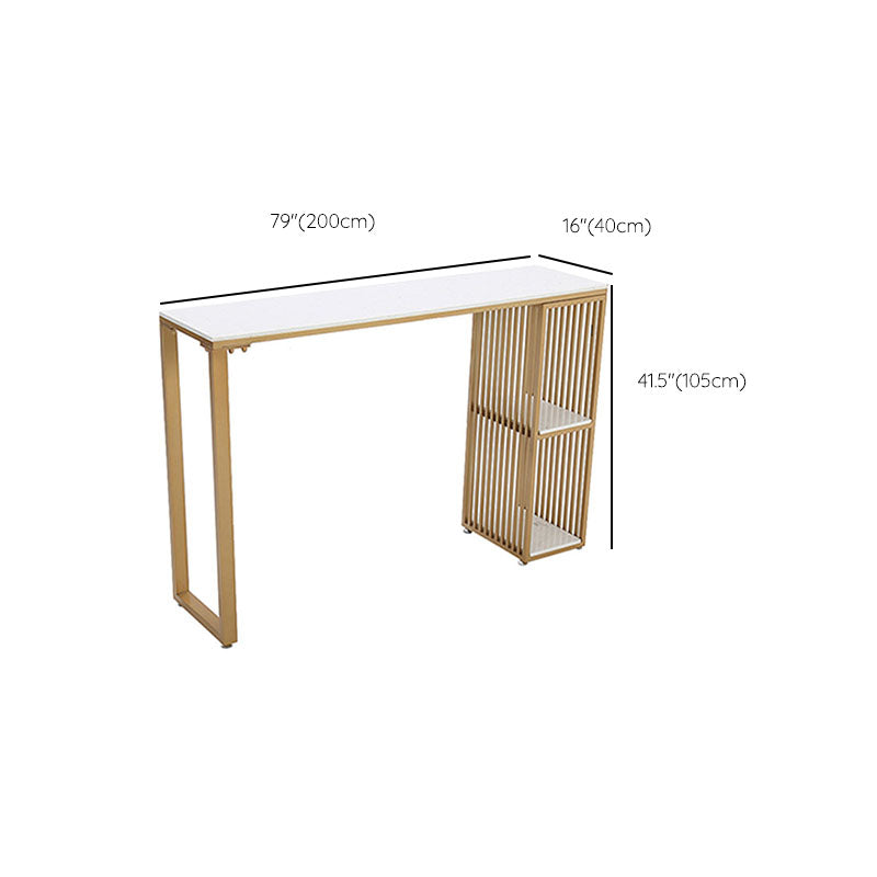 Modern Rectangle Pub Set 1/3 Pcs Stone Bar Table with Storage Shelves and Stools