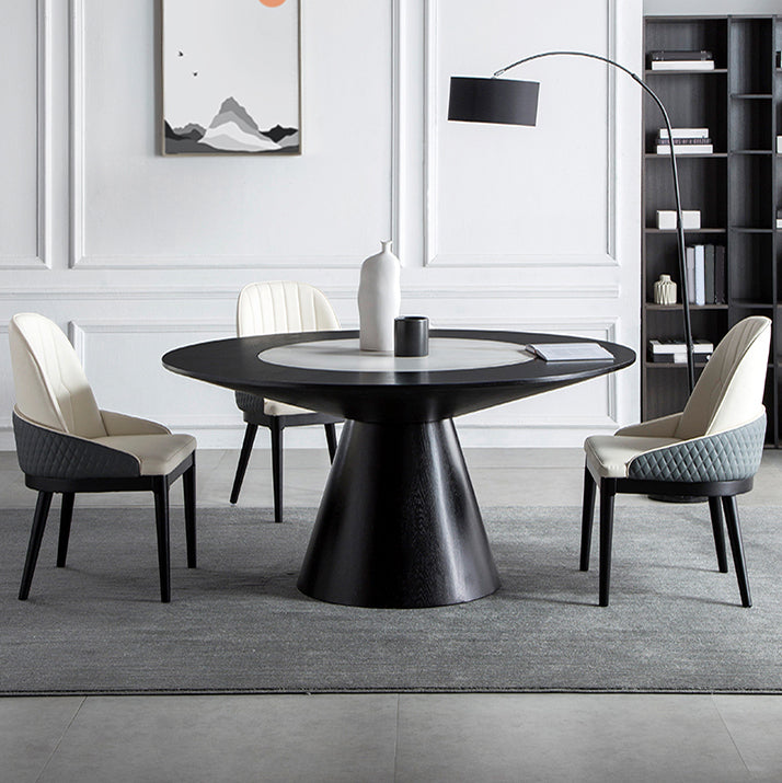 Solid Wood Table Set 1/4/5/7 Pcs Black Pedestal Dining Table with Upholstered Chair