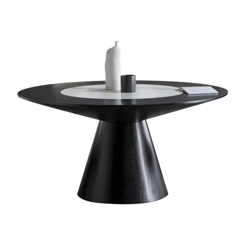 Solid Wood Table Set 1/4/5/7 Pcs Black Pedestal Dining Table with Upholstered Chair