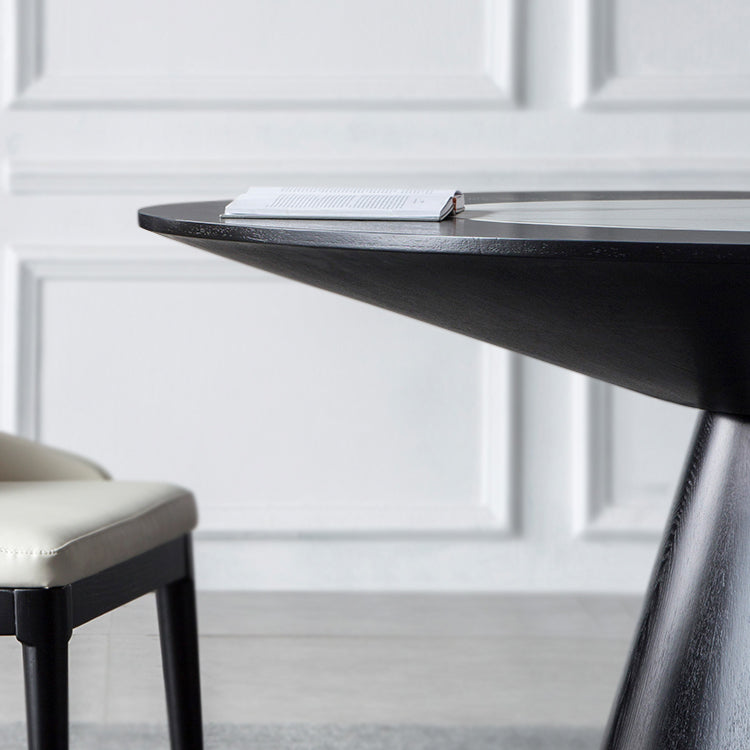 Solid Wood Table Set 1/4/5/7 Pcs Black Pedestal Dining Table with Upholstered Chair