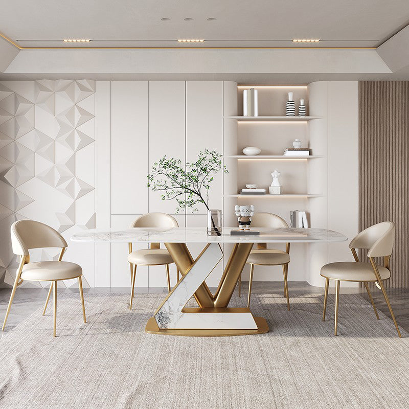 Rectangle Dining Table Set 1/4/5/7 Pcs Sintered Stone Top Table with Chairs