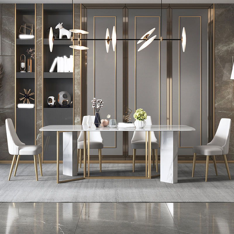 Glam Dining Room Set 1/4/5/7 Pcs Stone Top Dining Table with Upholstered Chairs