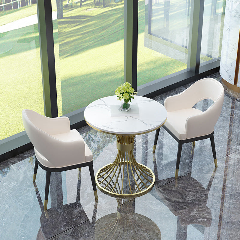 Contemporary Marble Top Dining Table Set 1/3/4/5 Pieces Round Dinette Set