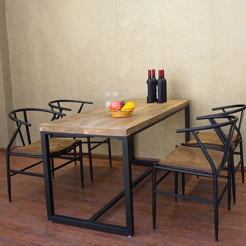 Modern Matte Brown Dining Set with Metal Chairs 1/2/5 Pieces Solid Wood Dinette Set