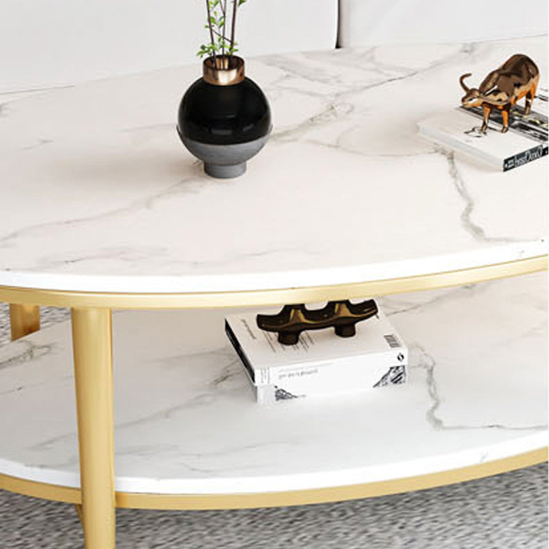 Glam Iron 4 Legs Cocktail Table with Shelf Oval Slate Top Coffee Table