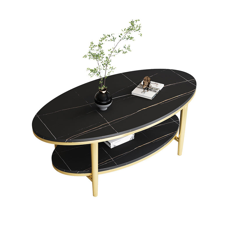 Glam Iron 4 Legs Cocktail Table with Shelf Oval Slate Top Coffee Table