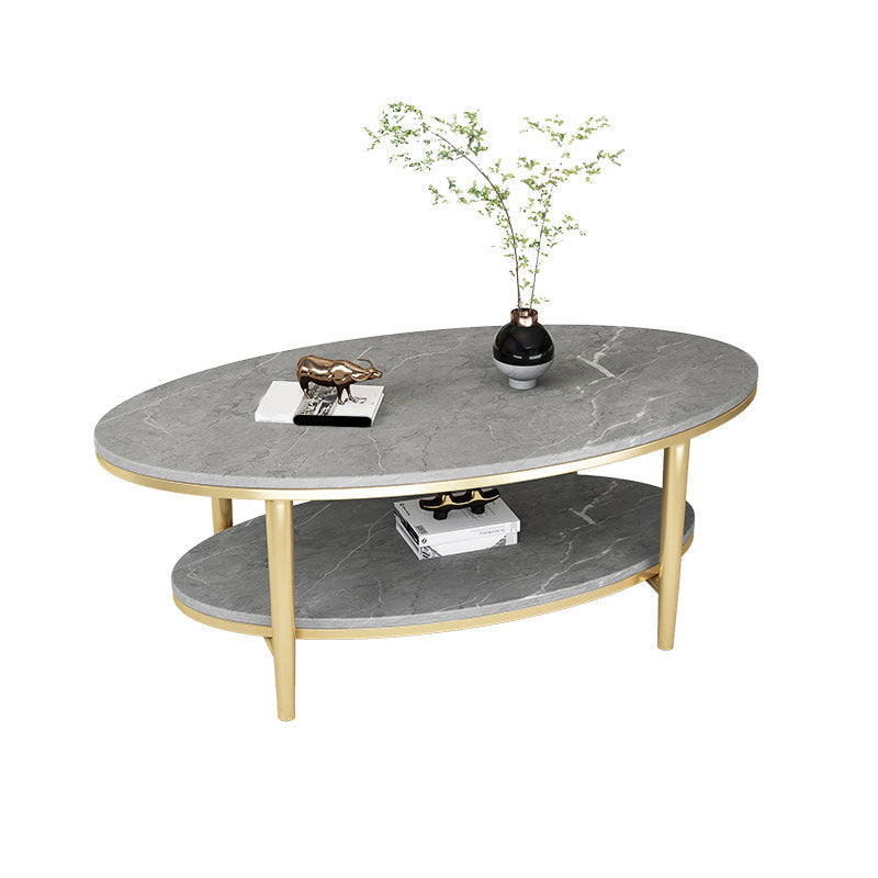 Glam Iron 4 Legs Cocktail Table with Shelf Oval Slate Top Coffee Table