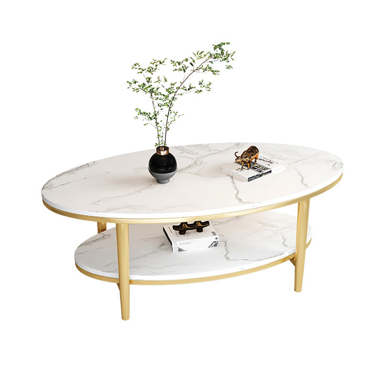 Glam Iron 4 Legs Cocktail Table with Shelf Oval Slate Top Coffee Table