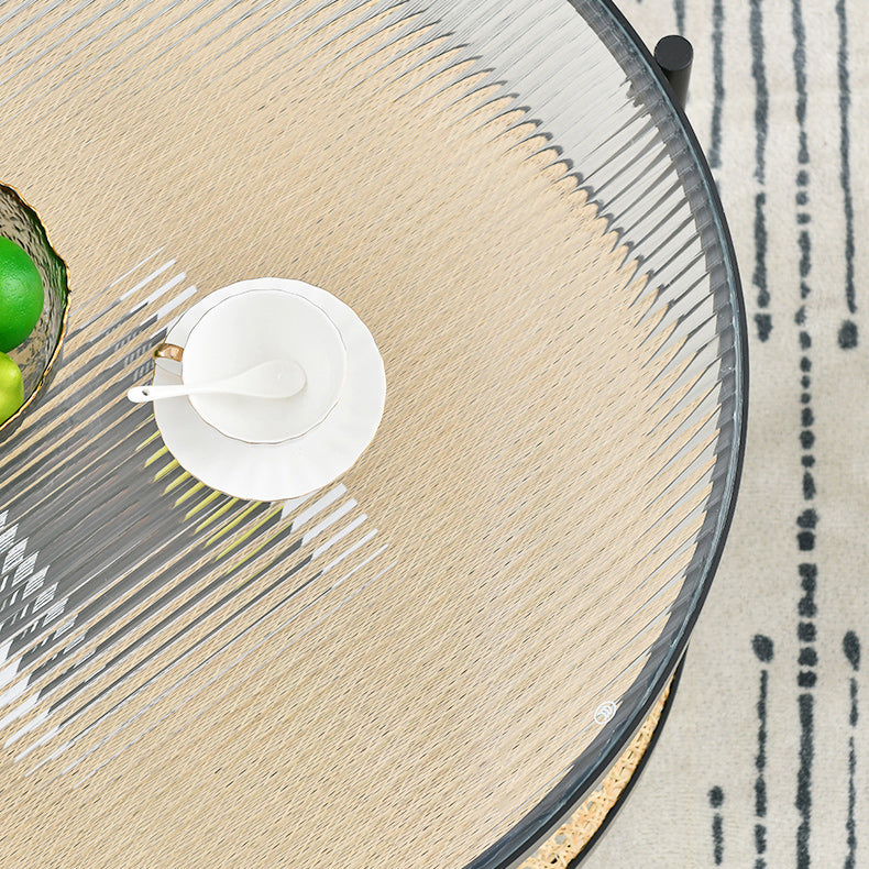 Modern Clear Glass Coffee Table with Storage Round 4 Legs Cocktail Table Set