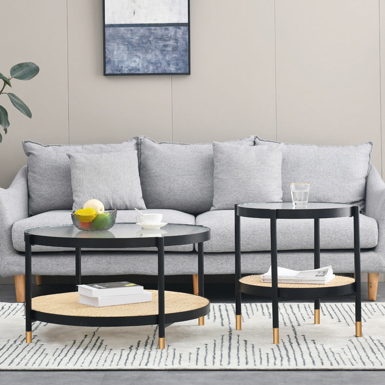 Modern Clear Glass Coffee Table with Storage Round 4 Legs Cocktail Table Set