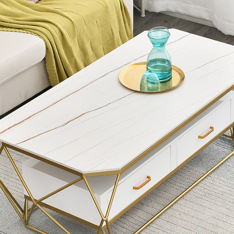 Geometric Slate 2 - Drawer Coffee Cocktail Table with Storage Shelf