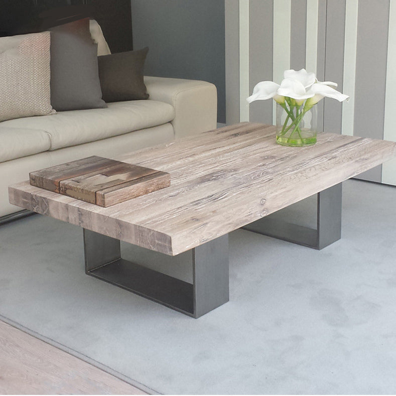 Rectangle Solid Wood Coffee Table Brown Sled Cocktail Table, 17.71" High