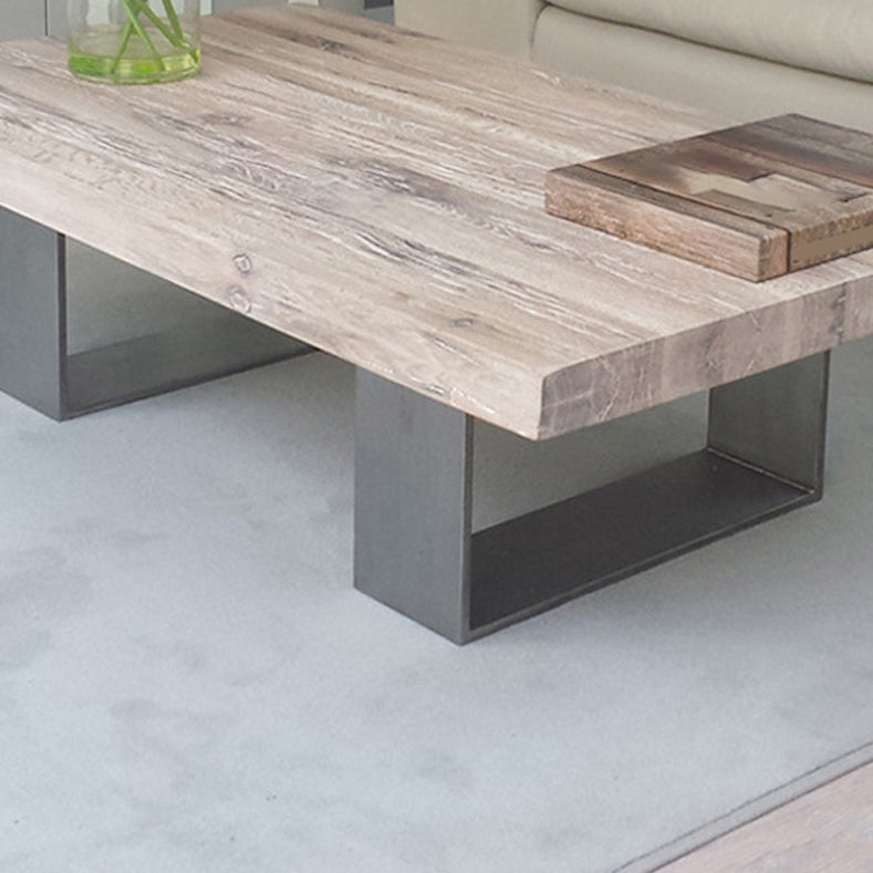 Rectangle Solid Wood Coffee Table Brown Sled Cocktail Table, 17.71" High