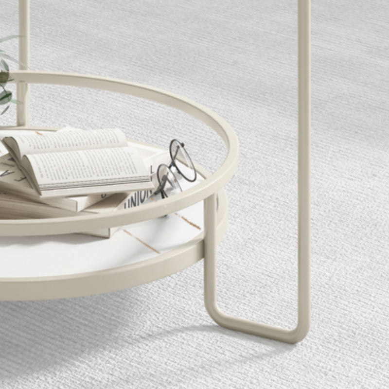 17.7" H Round Glass Coffee Table Iron 3 Legs Cocktail Table with Slate Shelf