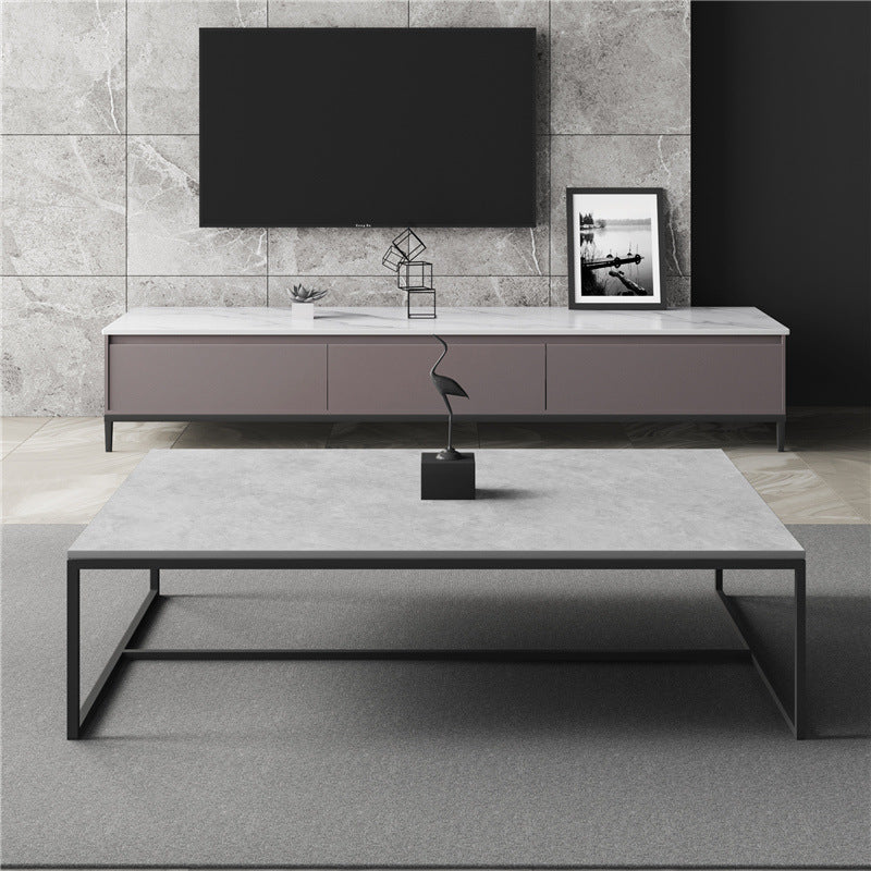 Trestle 1 Single Coffee Table Rectangular Slate Top Coffee Table in Gray