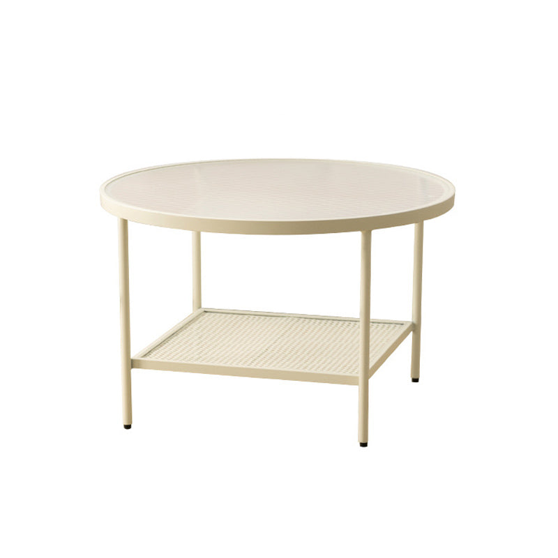 Modern 17.7"H Round Glass Cocktail Table Iron 4 Legs Coffee Table with Shelf