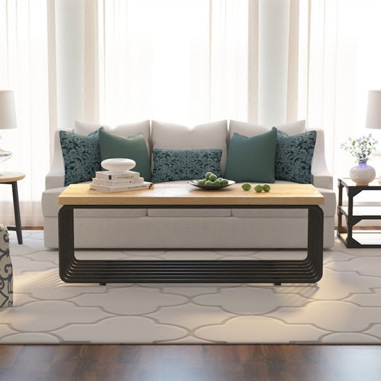 Metal Frame 1 Single Coffee Table Nordic Wood Rectangular Cocktail Table with Storage