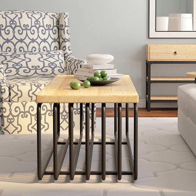 Metal Frame 1 Single Coffee Table Nordic Wood Rectangular Cocktail Table with Storage
