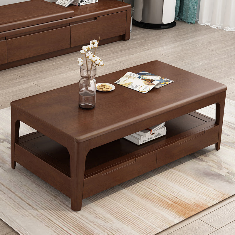 17.7" Tall Wood Rectangular Table Top 4 Legs Coffee Table with Storage